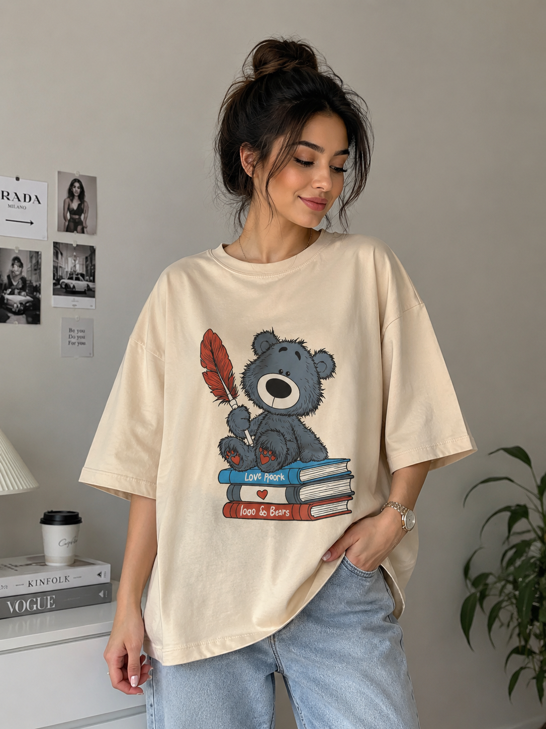 تیشرت باکسی طرحدار خرسی